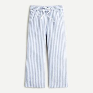 J. Crew Wide Leg Linen Pant Stripes Blue and White Linen